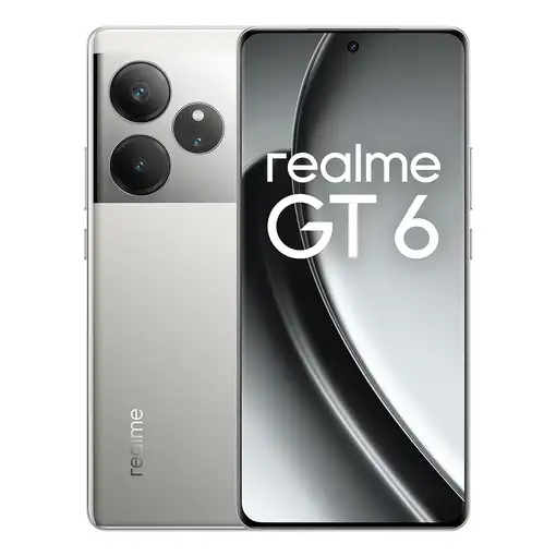 Smartphone realme GT 6 17,2 cm (6.78'') 5G 5500 m 256GB/12GB RAM plateado REALME Smartphone realme GT 6 17,2 cm (6.78'') 5G 5500 m 256GB/12GB RAM plateado REALME