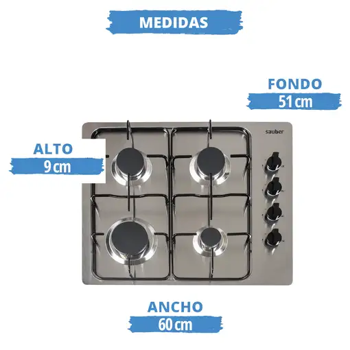 Sauber SEGN02 Acero inoxidable Integrado 60 cm Encimera de gas 4 zona(s)