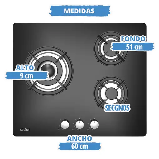 Sauber SECGB05 Negro Integrado 60 cm Encimera de gas 3 zona(s)