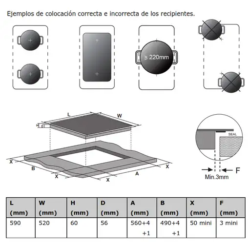 Sauber SERIE 7-8000 hobs Negro Integrado 60 cm Cerámico 3 zona(s)
