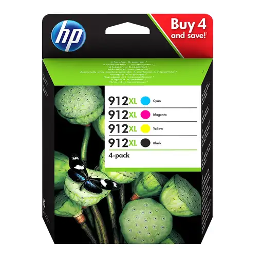 HP 912XL 4-pack Black/Cyan/Magenta/Yellow Original Ink Cartridges cartucho de tin