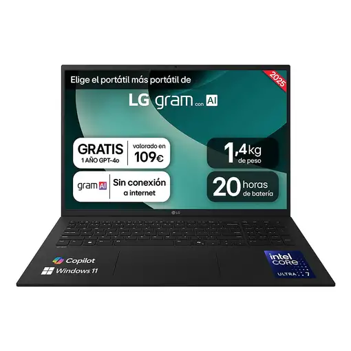 LG 17Z90T-G.AA78B ordenador portatil Intel Core Ultra 7 255H Portátil 43,2 cm (17 LG 17Z90T-G.AA78B ordenador portatil Intel Core Ultra 7 255H Portátil 43,2 cm (17