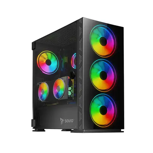 Savio PC Case Prime X1 ARGB Glass Black Midi Tower Negro