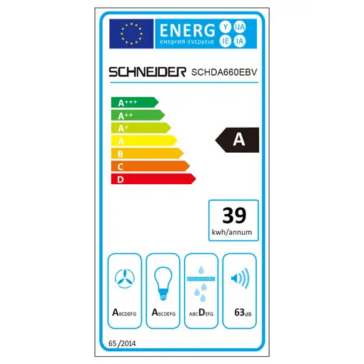 SCHNEIDER Campana extractora, 60cm, 594 m³/h, 3 velocidades, Negro SCHDA660EBV
