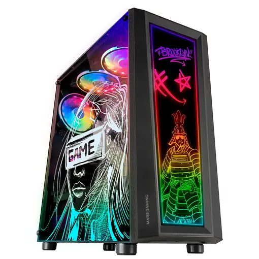 Mars Gaming MC-ART Negro, Caja PC Gaming ATX, Doble Cristal Templado Dibujable, AR