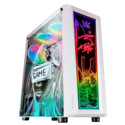 Mars Gaming MC-ART Blanco, Caja PC Gaming ATX, Doble Cristal Templado Dibujable, A
