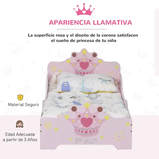 Cama para Niños de +3 Años 143x73x60 cm Carga 50 kg Rosa HOMCOM