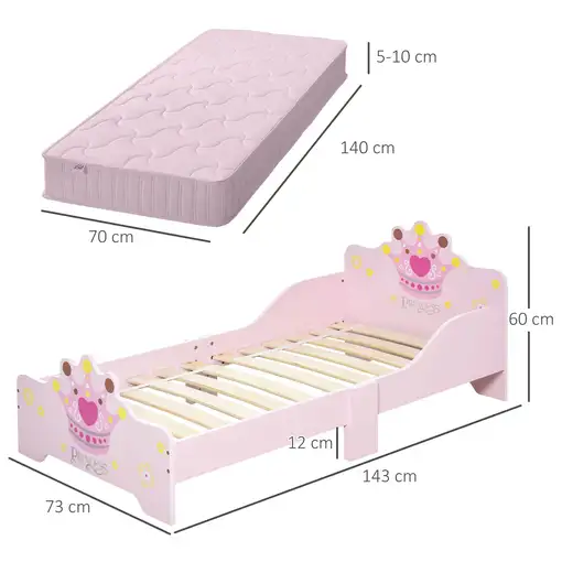 Cama para Niños de +3 Años 143x73x60 cm Carga 50 kg Rosa HOMCOM