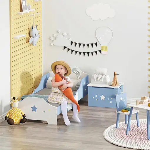 Cama para Niños de +3 Años 143x74x59 cm con Estampado con Estrellas Azul HOMCOM