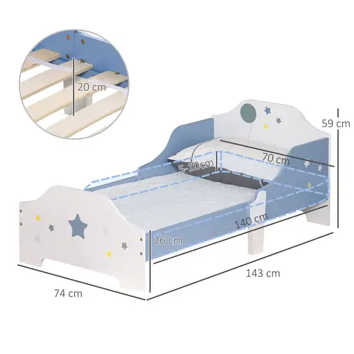 Cama para Niños de +3 Años 143x74x59 cm con Estampado con Estrellas Azul HOMCOM
