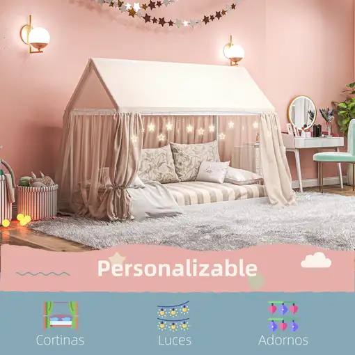 Cama Individual 90x190 cm en Forma de Casa Carga 120 kg Blanco HOMCOM