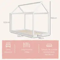 Cama Individual 90x190 cm en Forma de Casa Carga 120 kg Blanco HOMCOM