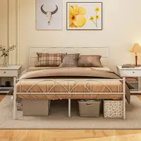 Cama Doble 150x200 cm con Cabecera Listones de Acero Blanco HOMCOM
