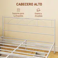 Cama Doble 150x200 cm con Cabecera Listones de Acero Blanco HOMCOM
