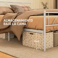 Cama Doble 150x200 cm con Cabecera Listones de Acero Blanco HOMCOM