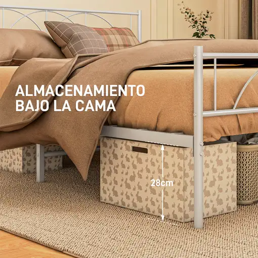 Cama Doble 150x200 cm con Cabecera Listones de Acero Blanco HOMCOM