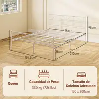 Cama Doble 150x200 cm con Cabecera Listones de Acero Blanco HOMCOM