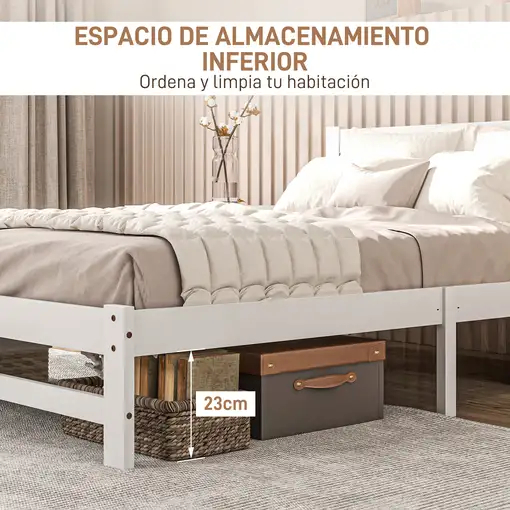 Marco de Cama de Madera 195x141 cm Carga 300 kg Blanco HOMCOM