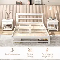 Marco de Cama de Madera 195x141 cm Carga 300 kg Blanco HOMCOM