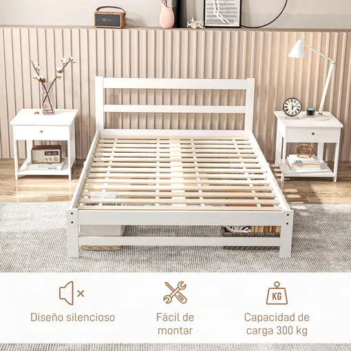 Marco de Cama de Madera 195x141 cm Carga 300 kg Blanco HOMCOM
