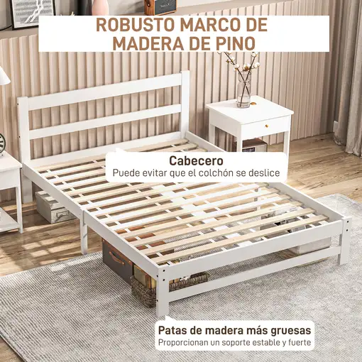 Marco de Cama de Madera 195x141 cm Carga 300 kg Blanco HOMCOM