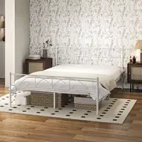 Cama Doble 135x190 cm con Cabecera Listones de Acero Blanco HOMCOM