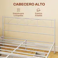 Cama Doble 135x190 cm con Cabecera Listones de Acero Blanco HOMCOM