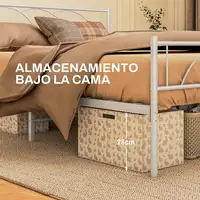 Cama Doble 135x190 cm con Cabecera Listones de Acero Blanco HOMCOM