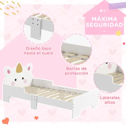 Cama para Niños 3-6 Años en Forma de Unicornio 143x74x67 cm ZONEKIZ