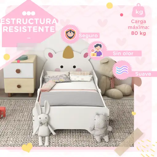 Cama para Niños 3-6 Años en Forma de Unicornio 143x74x67 cm ZONEKIZ