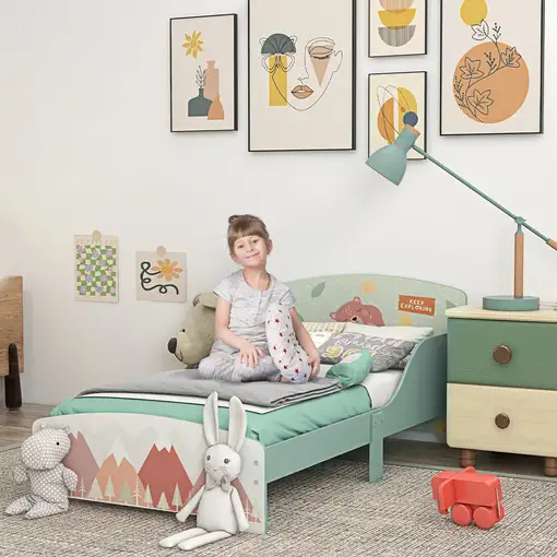 Cama Infantil de Madera 143x77x60 cm para Niños de 3-6 Años Carga 40 kg ZONEKIZ
