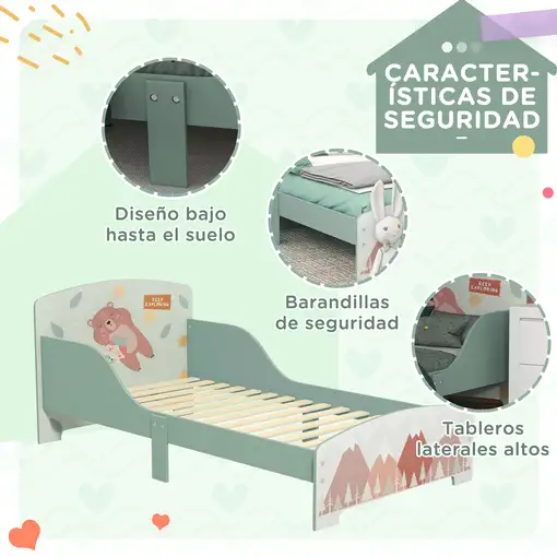 Cama Infantil de Madera 143x77x60 cm para Niños de 3-6 Años Carga 40 kg ZONEKIZ