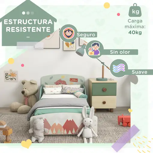 Cama Infantil de Madera 143x77x60 cm para Niños de 3-6 Años Carga 40 kg ZONEKIZ
