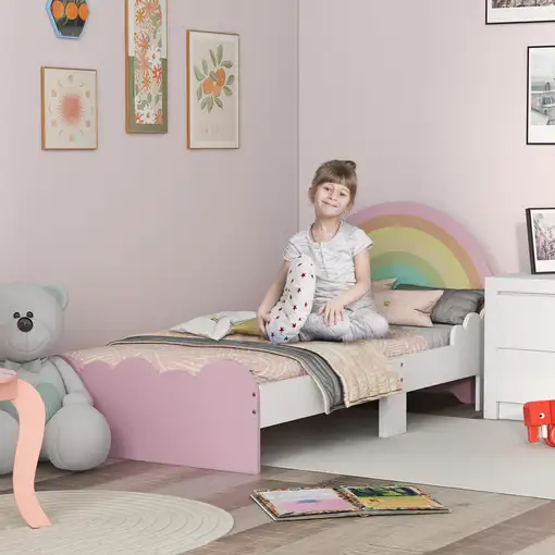 Cama para Niños de 3-6 Años en Forma de Arcoíris 143x74x66 cm Rosa ZONEKIZ