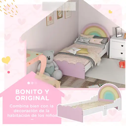 Cama para Niños de 3-6 Años en Forma de Arcoíris 143x74x66 cm Rosa ZONEKIZ