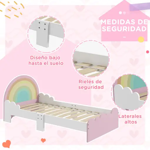 Cama para Niños de 3-6 Años en Forma de Arcoíris 143x74x66 cm Rosa ZONEKIZ