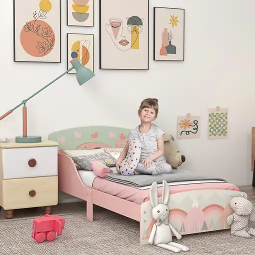 Cama Infantil de Madera 143x77x60 cm para Niños de 3-6 Años Carga 40 kg ZONEKIZ