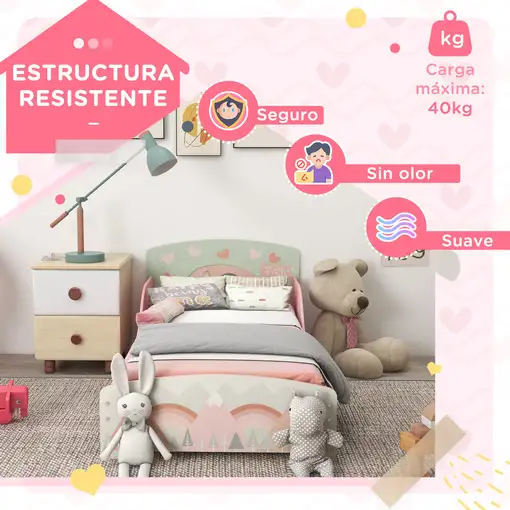 Cama Infantil de Madera 143x77x60 cm para Niños de 3-6 Años Carga 40 kg ZONEKIZ