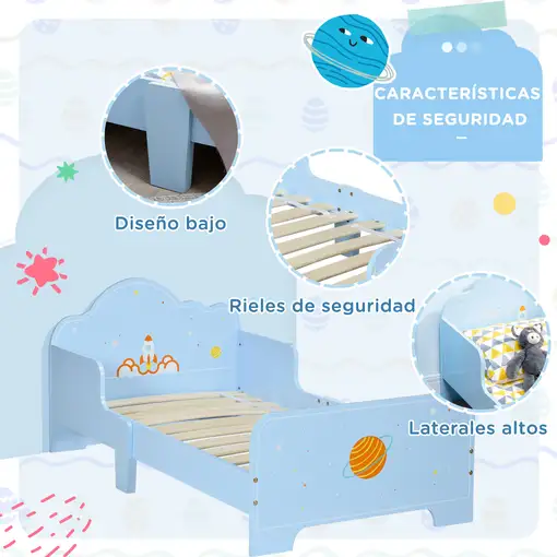 Cama para Niños de 3-6 Años 143x74x59 cm con Barreras de Protección ZONEKIZ