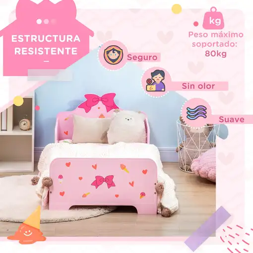 Cama Infantil de Madera 143x74x59 cm para Niños de 3-6 Años Carga 80 kg ZONEKIZ