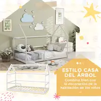 Cama para Niños 90x190 cm en Forma de Casa Carga 60 kg Blanco AIYAPLAY