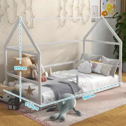 Cama para Niños 90x190 cm en Forma de Casa Carga 60 kg Blanco AIYAPLAY