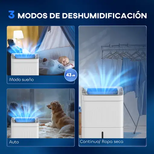 Deshumidificador 35L/día Depósito de Agua 5,5L hasta 40-100㎡ Blanco HOMCOM