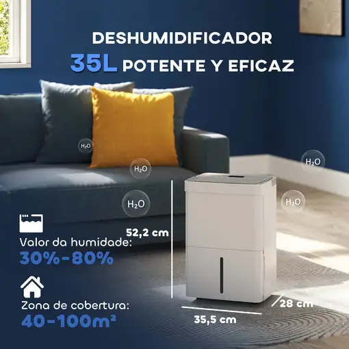 Deshumidificador 35L/día Depósito de Agua 5,5L hasta 40-100㎡ Blanco HOMCOM