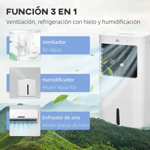 Climatizador Evaporativo blanco, 65 W, 15 L, 74x32x37 cm HOMCOM
