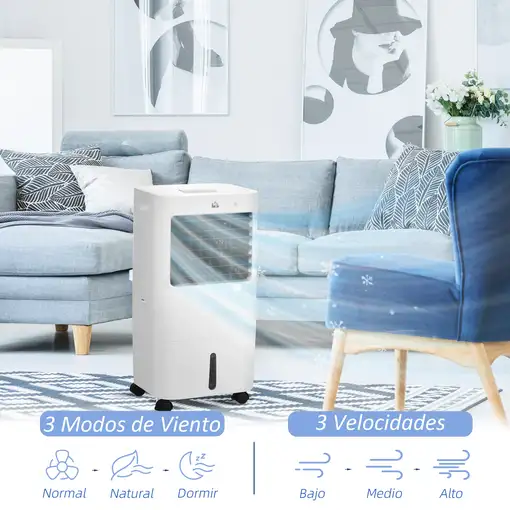 Climatizador Evaporativo blanco, 65 W, 15 L, 74x32x37 cm HOMCOM