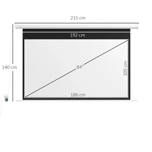 Pantalla de Proyector Eléctrica 84 Pulgadas Formato 16:9 186x105cm Blanco HOMCOM