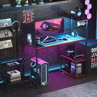 Mesa Gaming con Luces LED 110x50 cm Superficie de Fibra de Carbono Negro HOMCOM Mesa Gaming con Luces LED 110x50 cm Superficie de Fibra de Carbono Negro HOMCOM