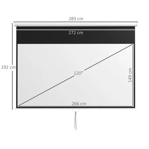 Pantalla de Proyector Manual 120 Pulgadas Formato 16:9 266x149 cm Blanco HOMCOM