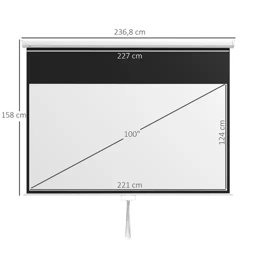 Pantalla de Proyector Manual 100 Pulgadas Formato 16:9 221x124 cm Blanco HOMCOM